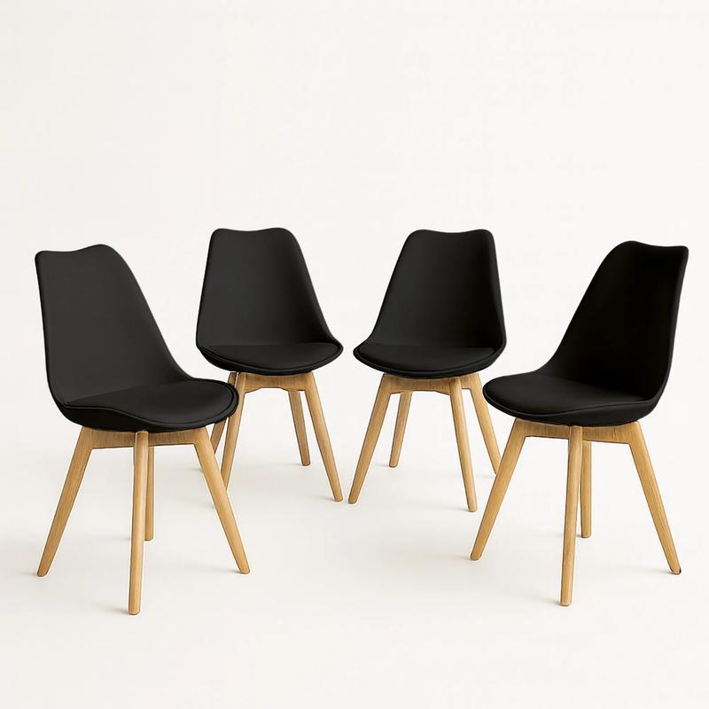 4 Sillas de Comedor y Sillas de Cocina Nórdicas con Asiento Acolchado y Tapizado, con Patas de Madera de Haya Maciza