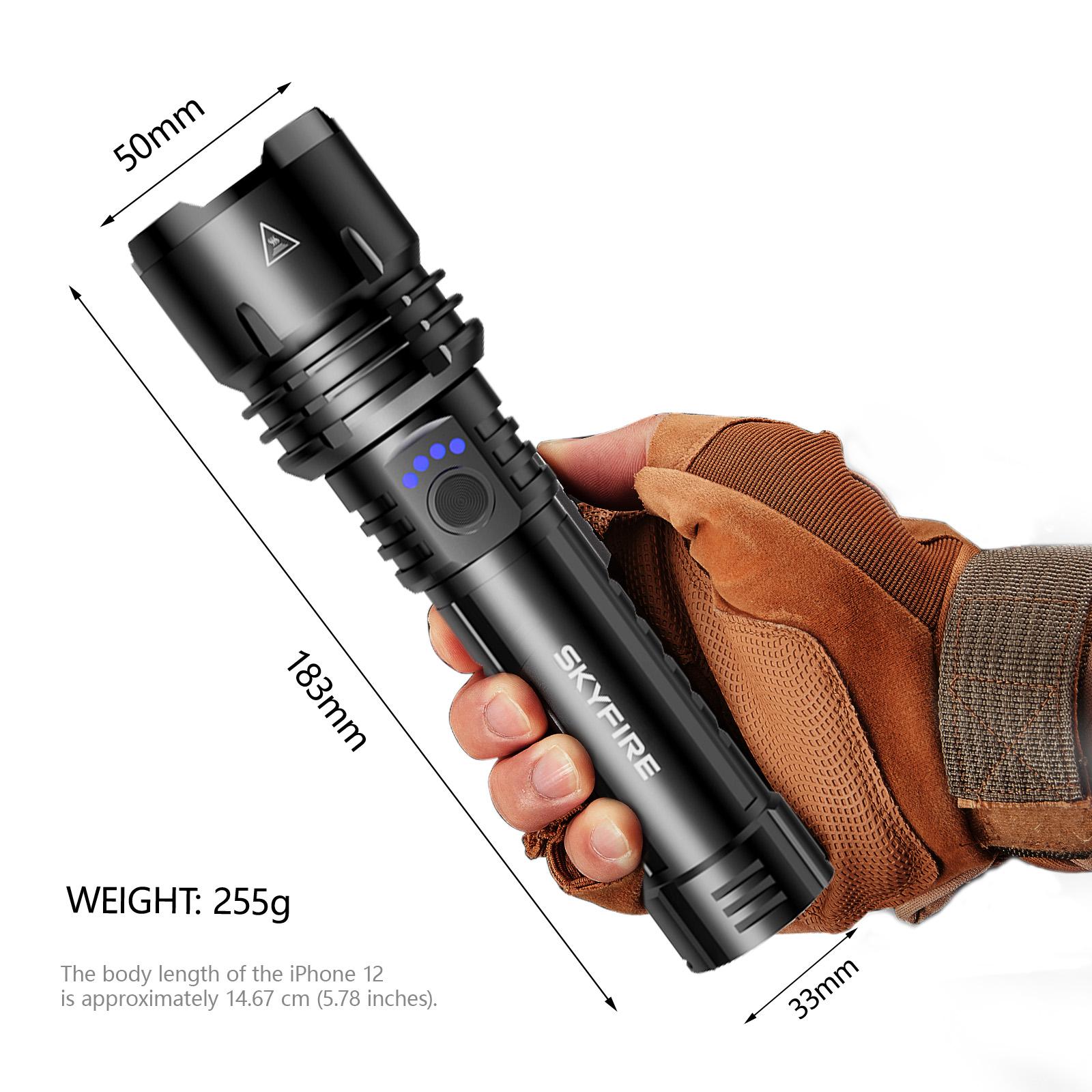 SKYFIRE 1376 LED Flashlight &ndash; High Lumen Rechargeable -Gathering Lens, Zoomable, 5 Lighting Modes, Ultra-Bright for Camping, Outdoor & Home Use,Can be used without being charged#Summervibes summergarden