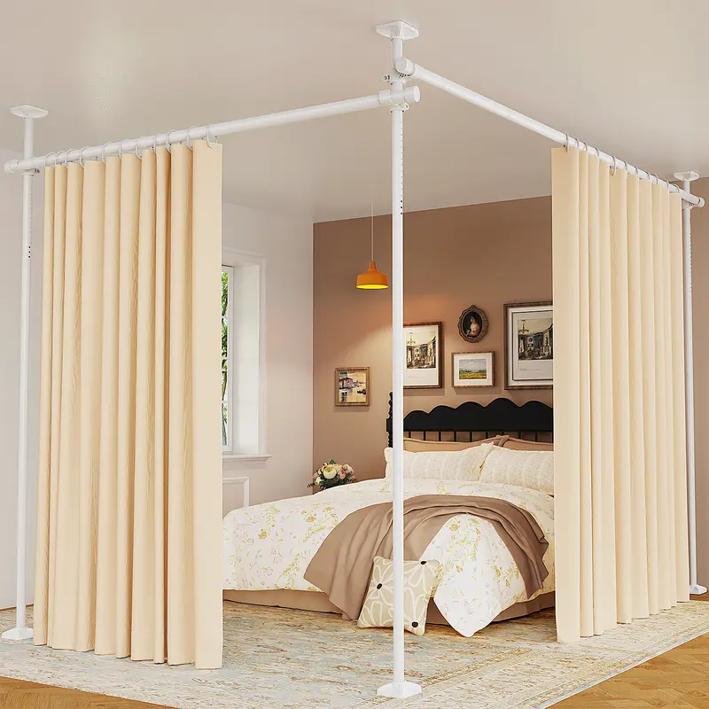 Barra ajustable para cortina divisoria de ambientes — Estructura de tensión para separar dormitorios (sin taladros) — Divisor de espacios independiente para separar habitaciones — Altura: 4 a 10 pies (1,2 a 3 m) — Ancho: 28 a 114 pulgadas (71 a 290 cm)