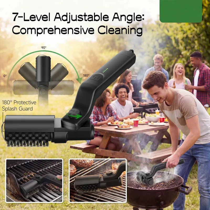 Cepillo Eléctrico para Parrilla de Exterior, Limpiador de Parrillas BBQ Viral en TikTok 2026 con 2 Cabezales, Cepillo Rotatorio Inalámbrico para Parrilla con 3 Velocidades y Ajuste de Ángulo, hasta 150 Minutos de Autonomía, Ideal para Limpiar Rejillas de 