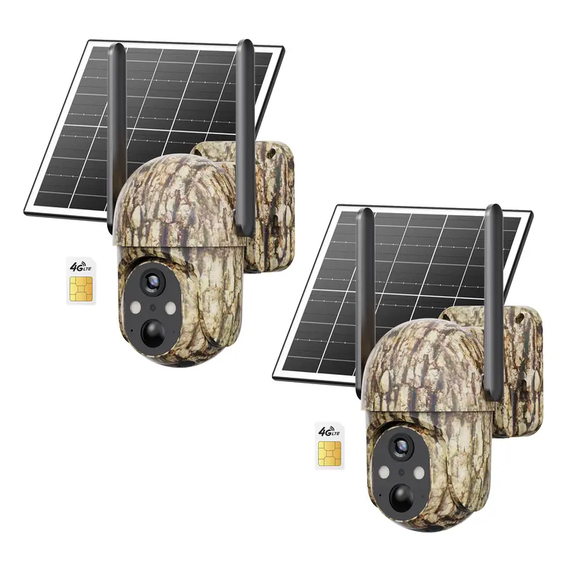 Cámara de seguridad solar inalámbrica 4G, visión nocturna a todo color 2K, vista de 360°, detección de humanos por IA, resistencia al agua IP65, sin necesidad de WiFi, requiere recarga de datos, montaje remoto incluido.