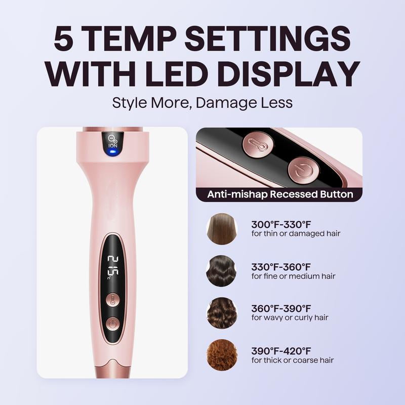 Cepillo Térmico Iónico de 38 mm (1,5"), Pantalla LED, Temperatura Ajustable 150-215°C, Antiencrespamiento, Volumen y Peinado Profesional, Voltaje Universal 120-240V