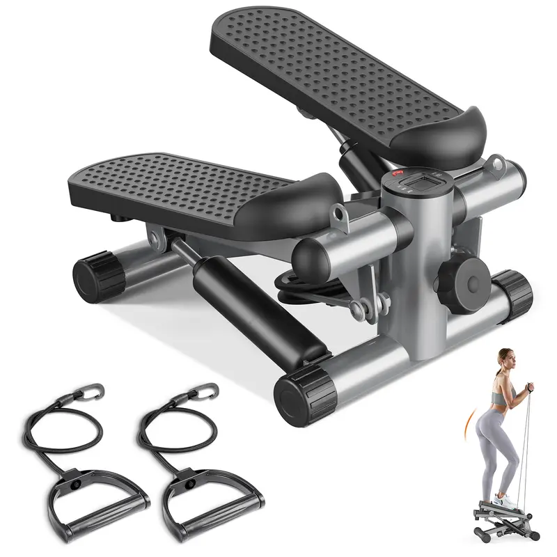 Mini stepper para hacer ejercicio en casa, máquina de step con bandas de resistencia, máquina de cardio compacta, equipo de entrenamiento ajustable para espacios pequeños en el hogar u oficina.