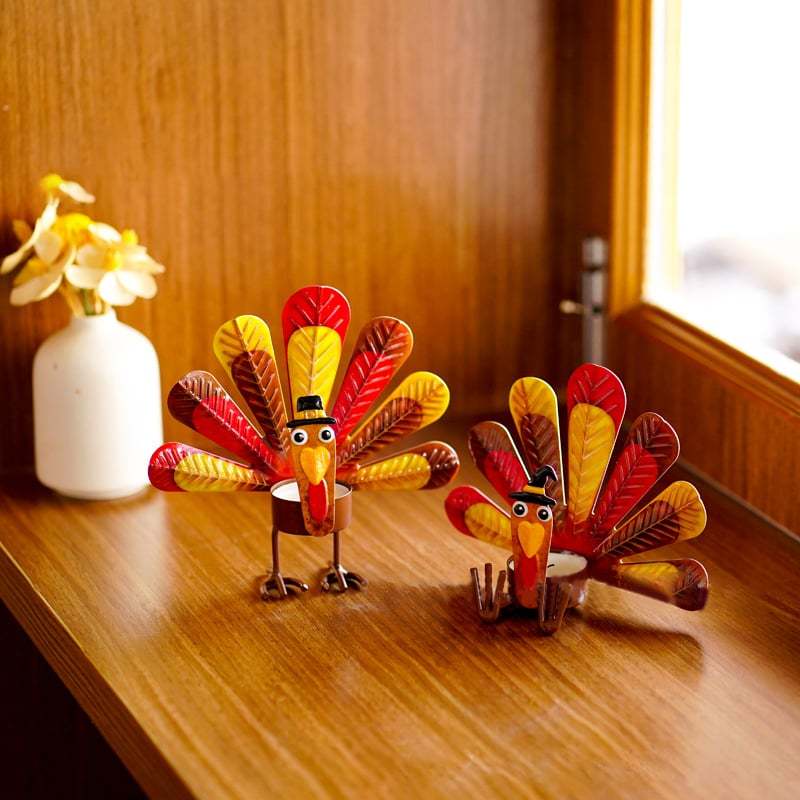 Colorful Turkey Metal Tea Light Candle Holder