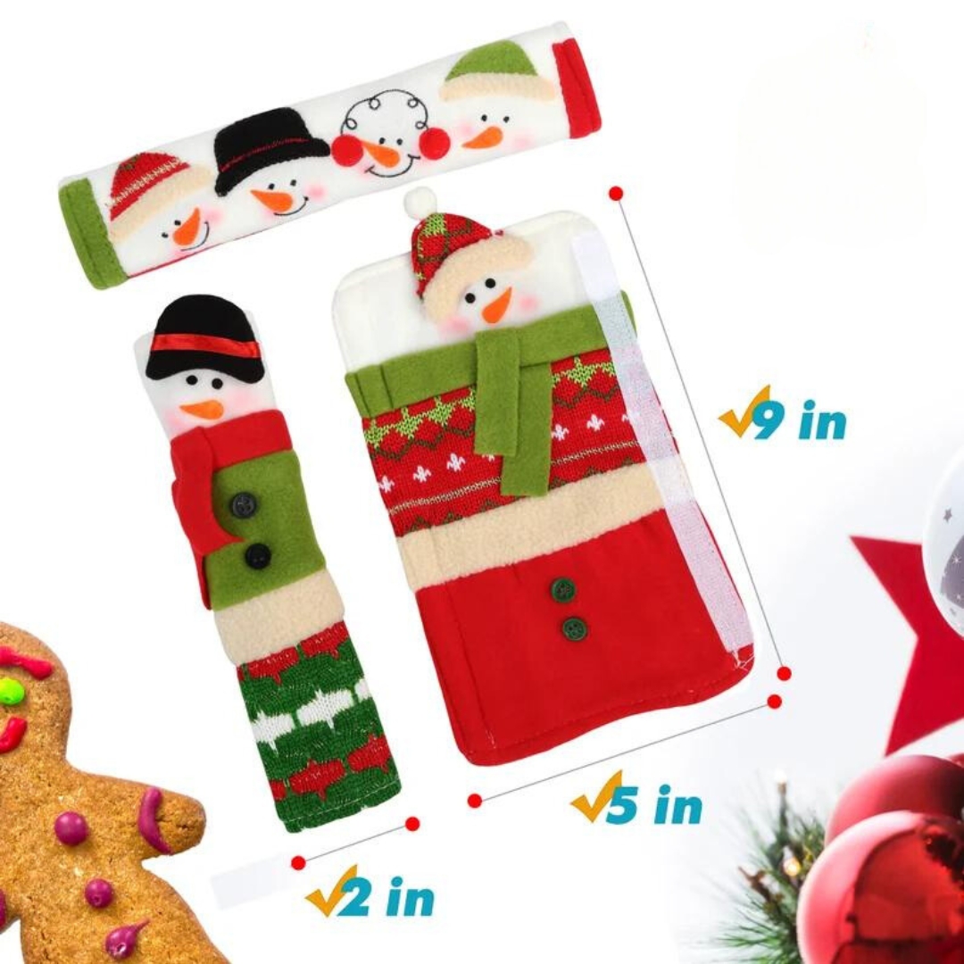 Set of 3 Kitchen Handle Covers | Snowman Christmas Decorations