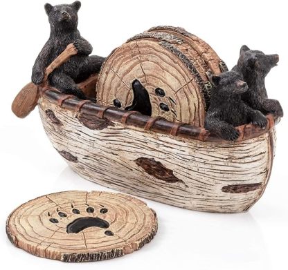 Handmade Canoe and Bear Coasters | Hand Painted Art