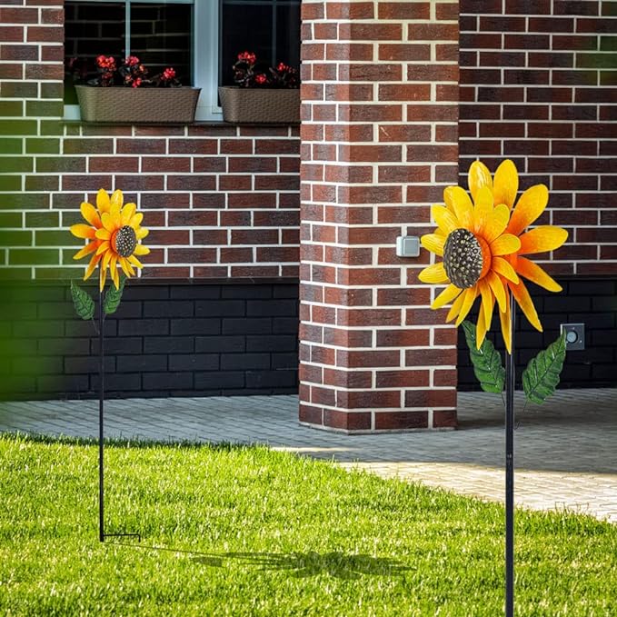 Sunflower Wind Spinner,46" Metal Wind Spinner with Stake, Wind Spinners for Yard and Garden Lawn Patio Decor