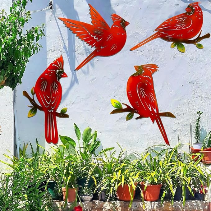 Metal Cardinal Wall Art Decor | Hand Painted Art | Metal Art