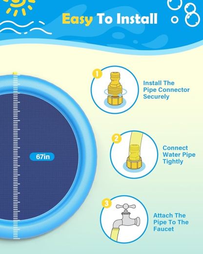 Non-slip Splash Pad for Kids and Dogs, Thickened Splash Pool Summer Outdoor Water Toys (67 Inch, Blue)