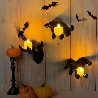Wall Mounted Horror Outstretched Hand | Comes with a Lit Candle | Wall Art Sculpture
