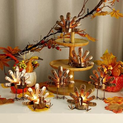 Handmade Metal Turkey Tea Light Candle Holder | Thanksgiving Decoration