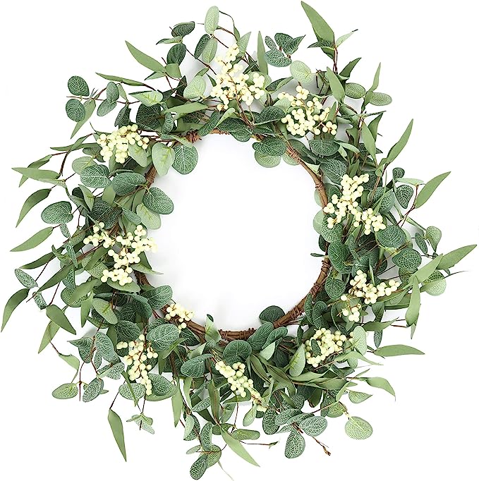 20'' Eucalyptus Wreath for Front Door-Green Decor for Home, Farmhouse 