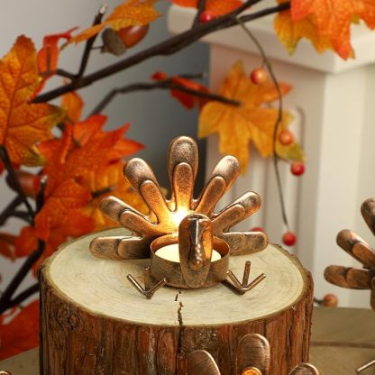 Handmade Metal Turkey Tea Light Candle Holder | Thanksgiving Decoration
