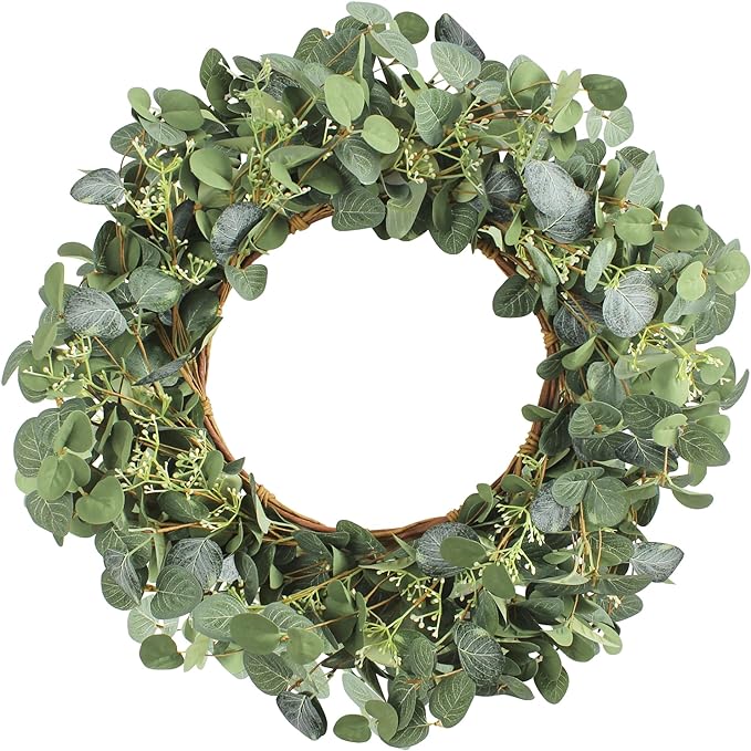 20'' Eucalyptus Wreath for Front Door-Green Decor for Home, Farmhouse 