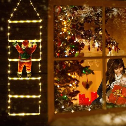 Christmas Decorations LED Ladder Lights with Climbing Santa Claus