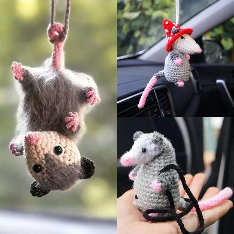 Possum RearView Mirror Accessory Crochet Opossum Car Charm