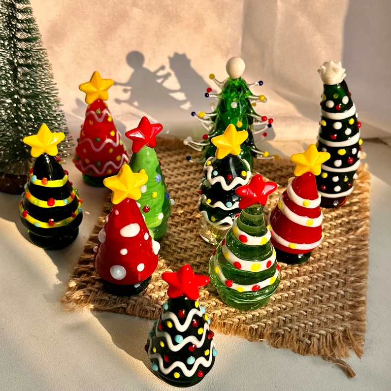 🎄Handmade Lampwork Glass Miniature Christmas Trees | Glass Art
