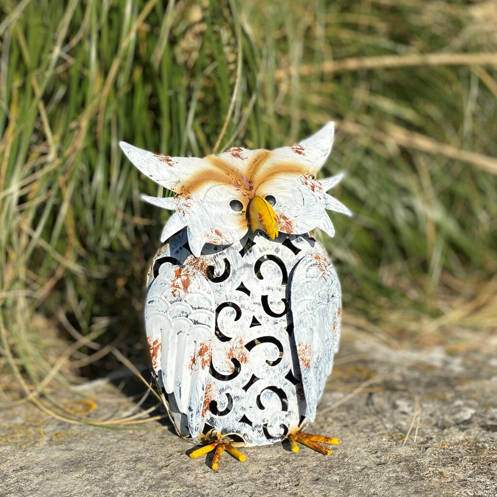 Metal Owl Solar LED Lighted Garden Sculpture Statue