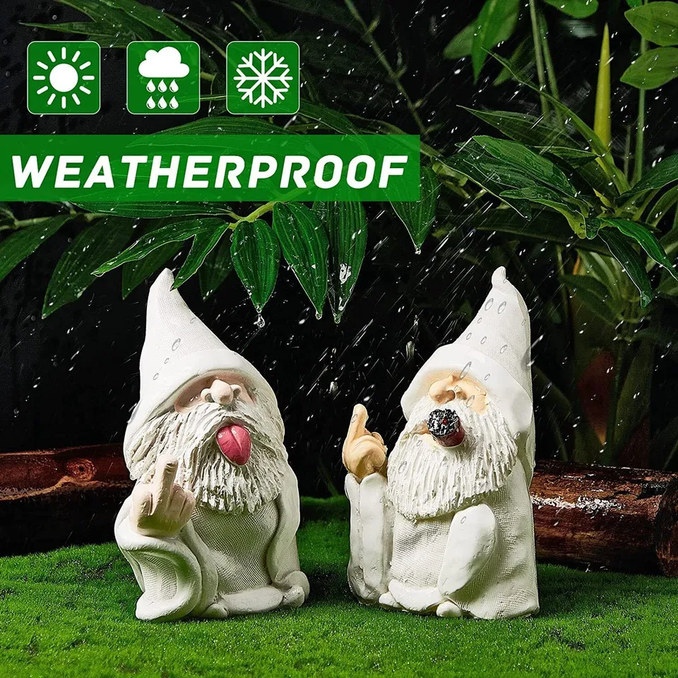 White Wizard Gnome Middle Finger Garden Yard Lawn Ornament Statue Decor