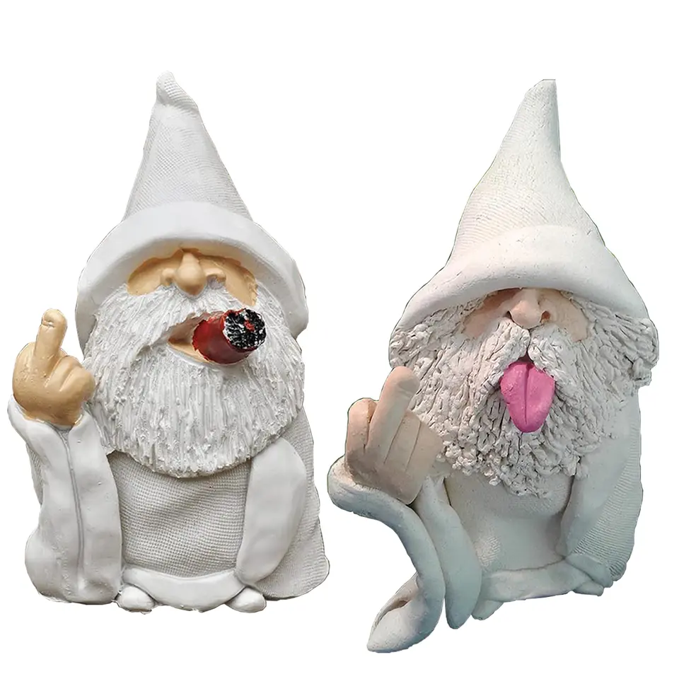 White Wizard Gnome Middle Finger Garden Yard Lawn Ornament Statue Decor