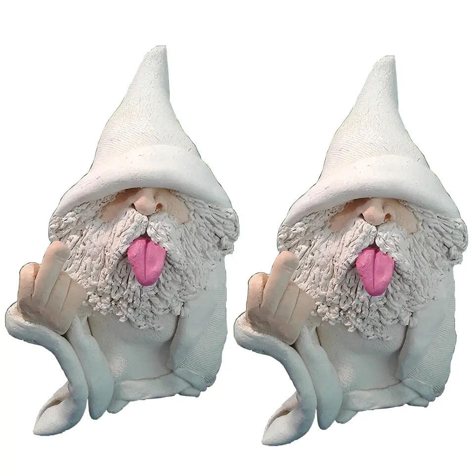 White Wizard Gnome Middle Finger Garden Yard Lawn Ornament Statue Decor