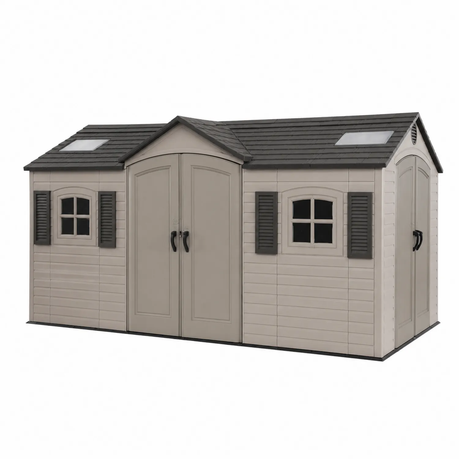 Capanno in plastica grigio con due porte e finestre 305x130x240 cm