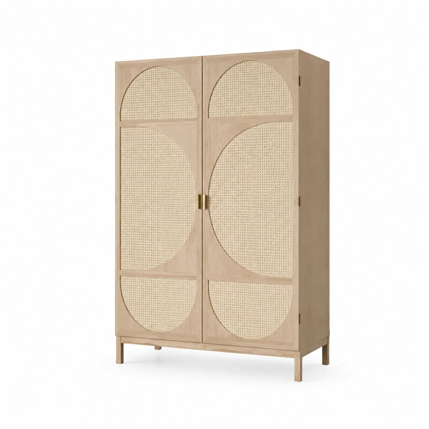 Armadio in legno massello e rattan naturale