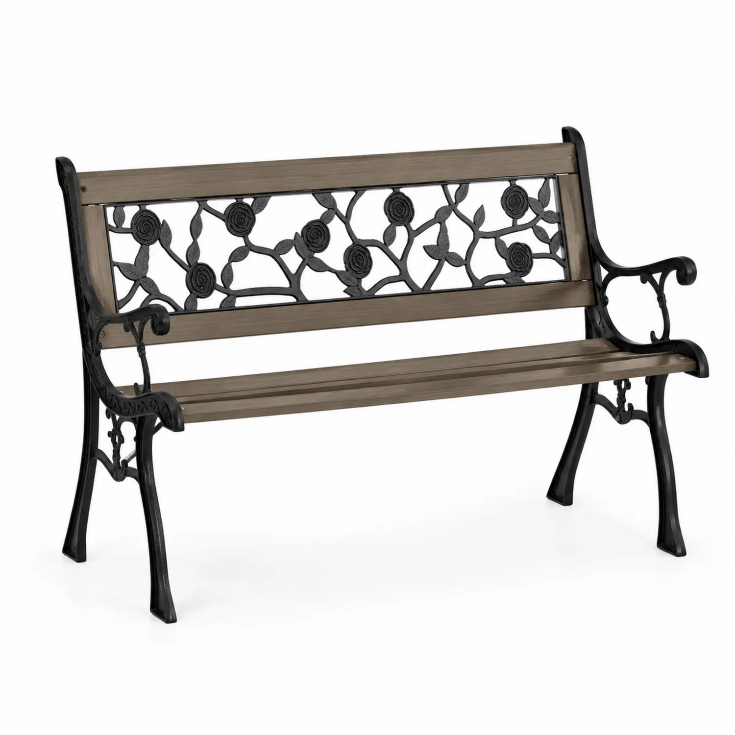 Panca da giardino in legno e ferro ghisa 122 cm Marrone