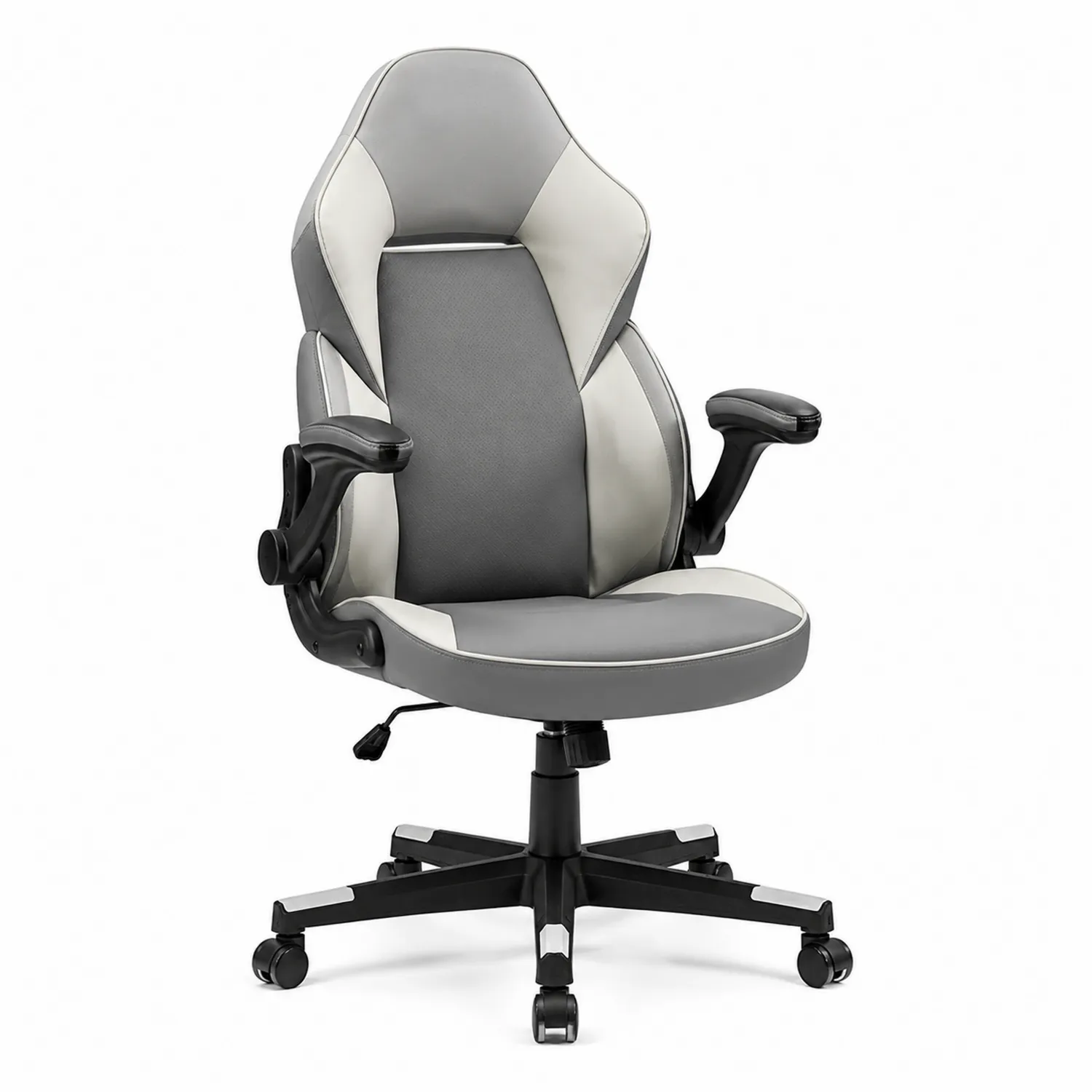 Sedia girevole ergonomica in similpelle grigia e bianca