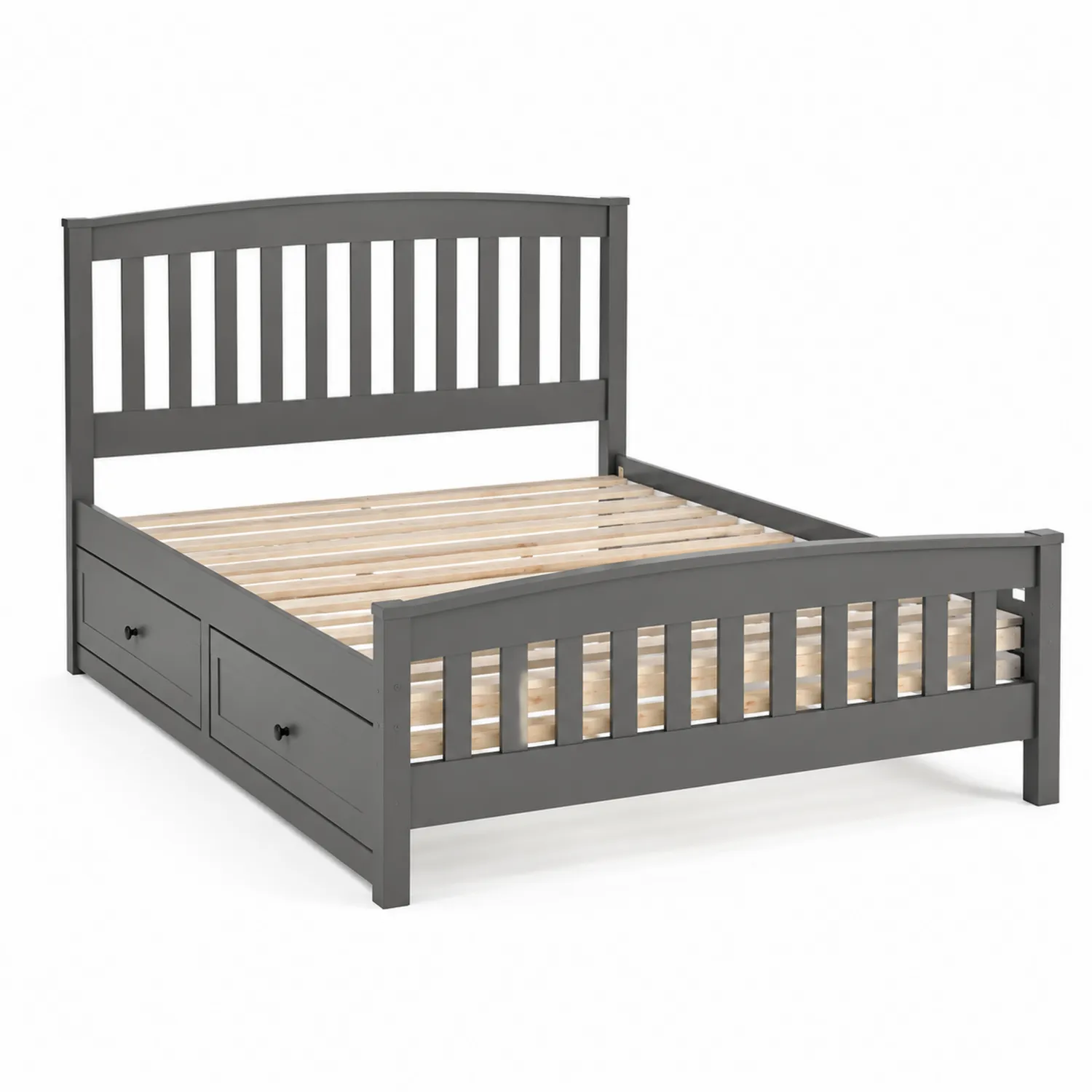 Letto matrimoniale in legno grigio con cassetti