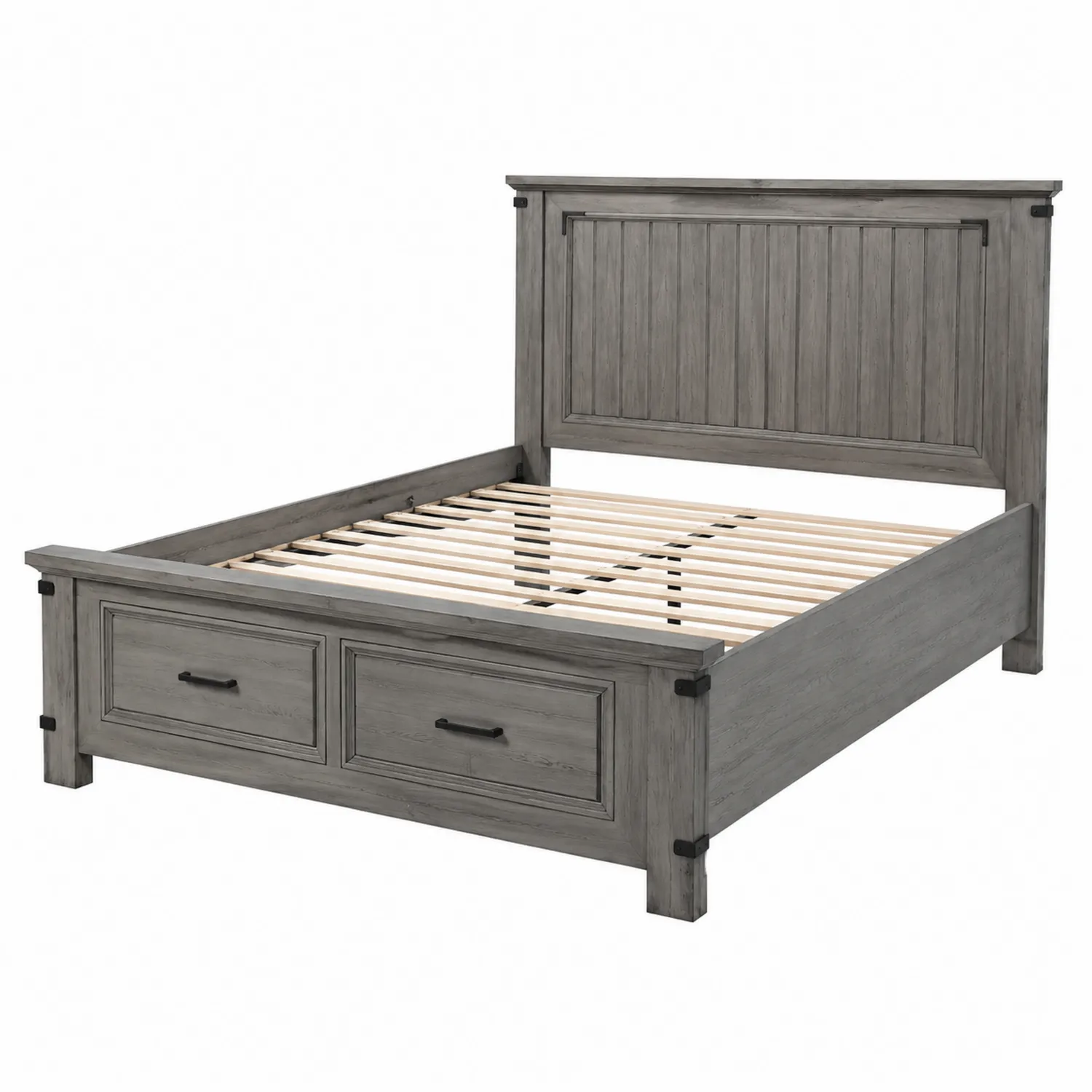 Letto in legno grigio con cassetti
