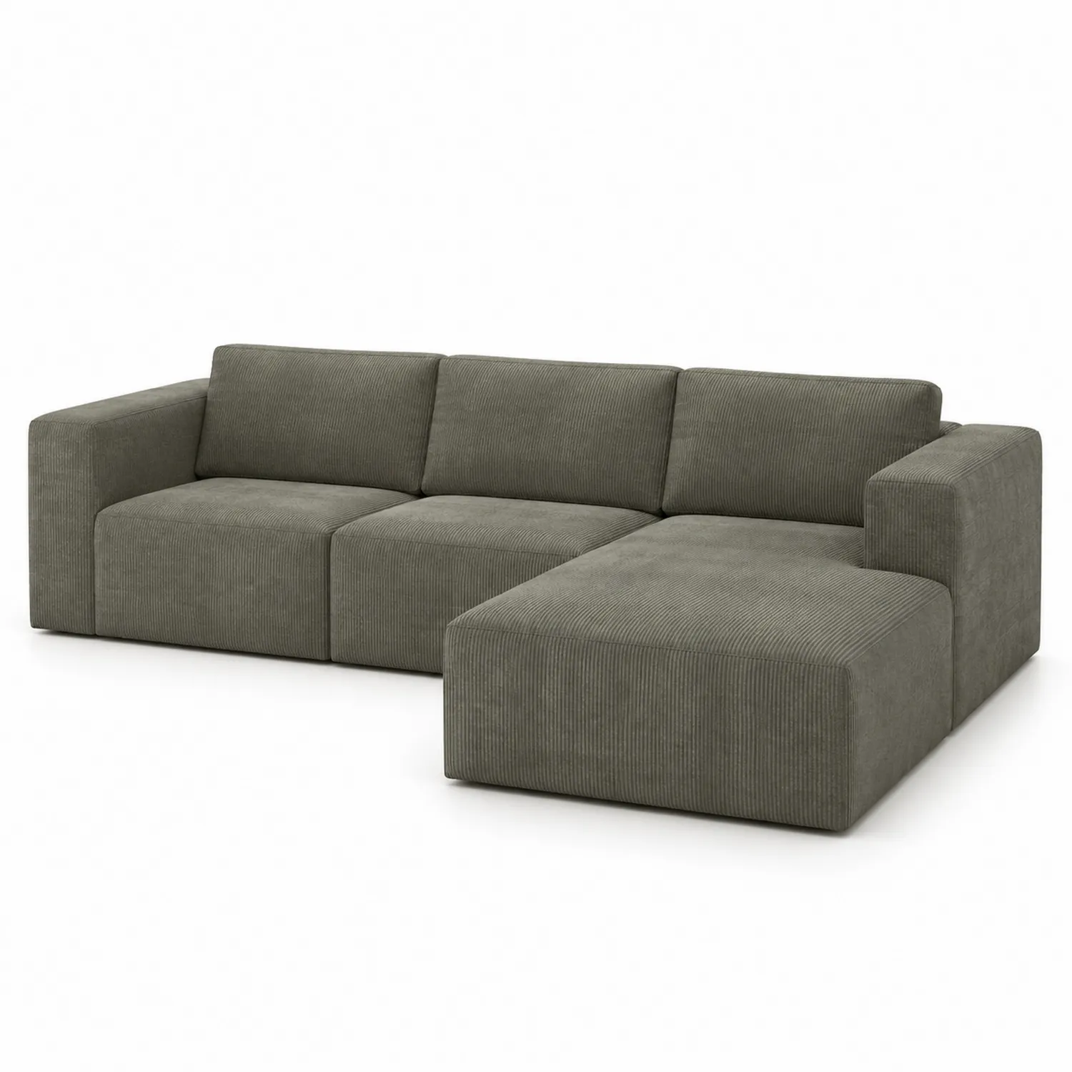 Divano Modulabile in Velluto a Coste Grigio con Chaise Longue a Destra