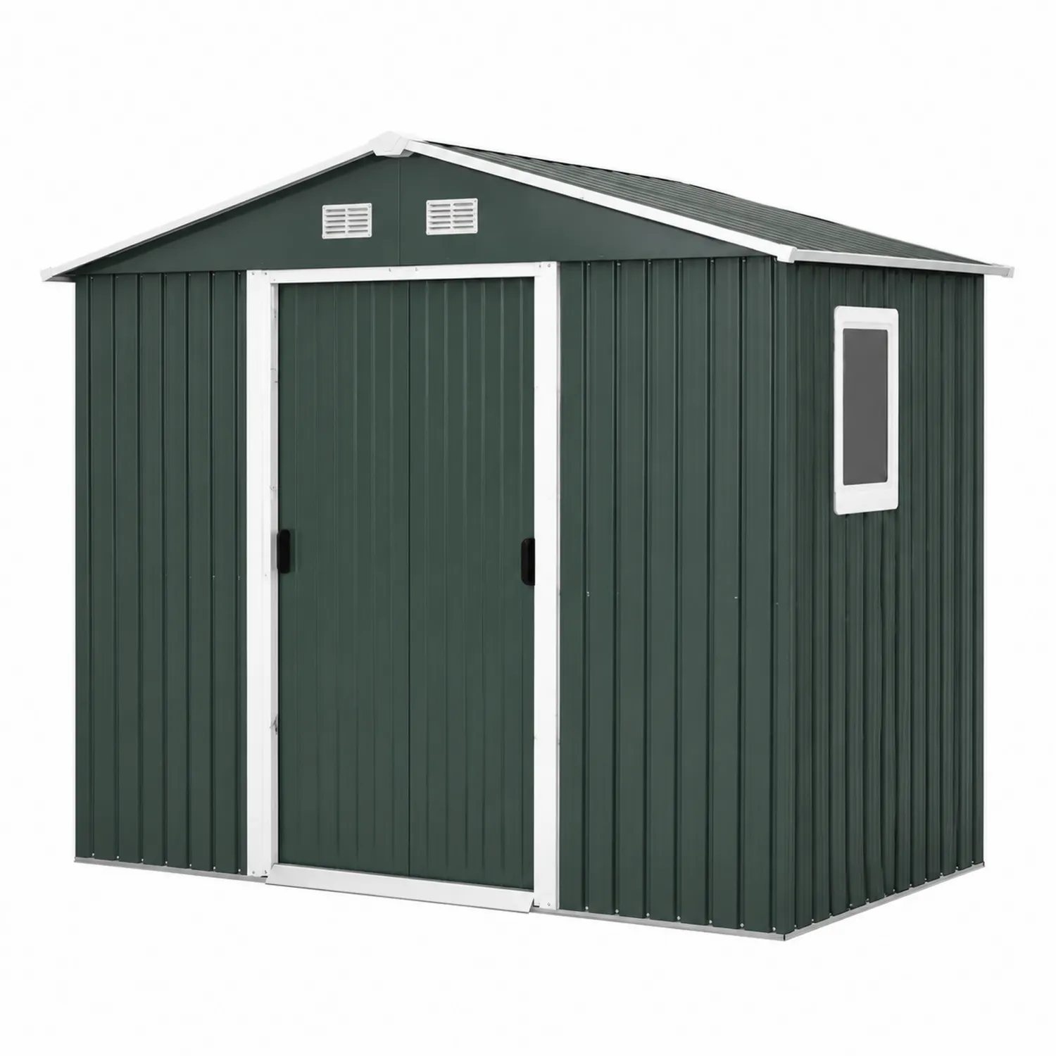 Capanno da giardino in metallo verde con porta scorrevole