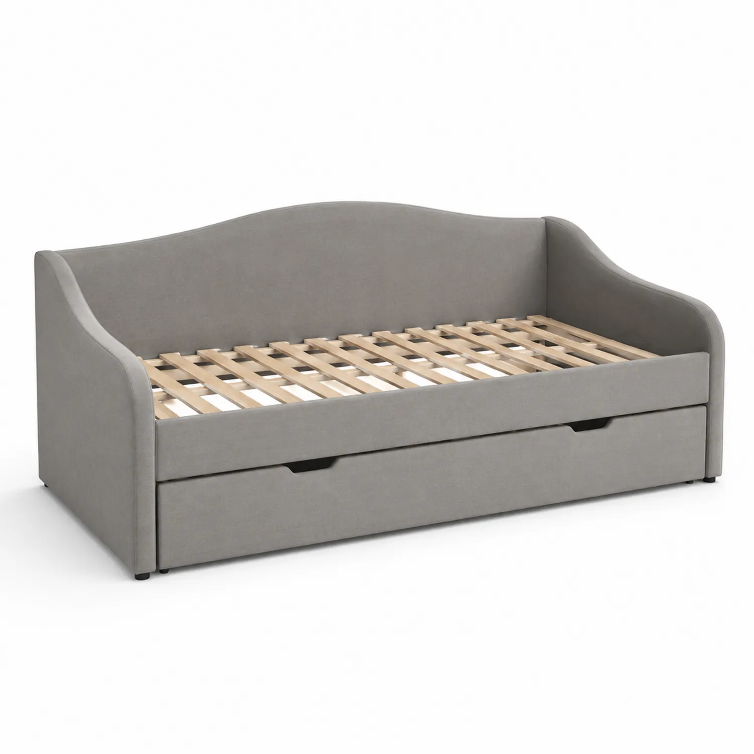 Divano letto in legno e tessuto con cassetto estraibile Grigio