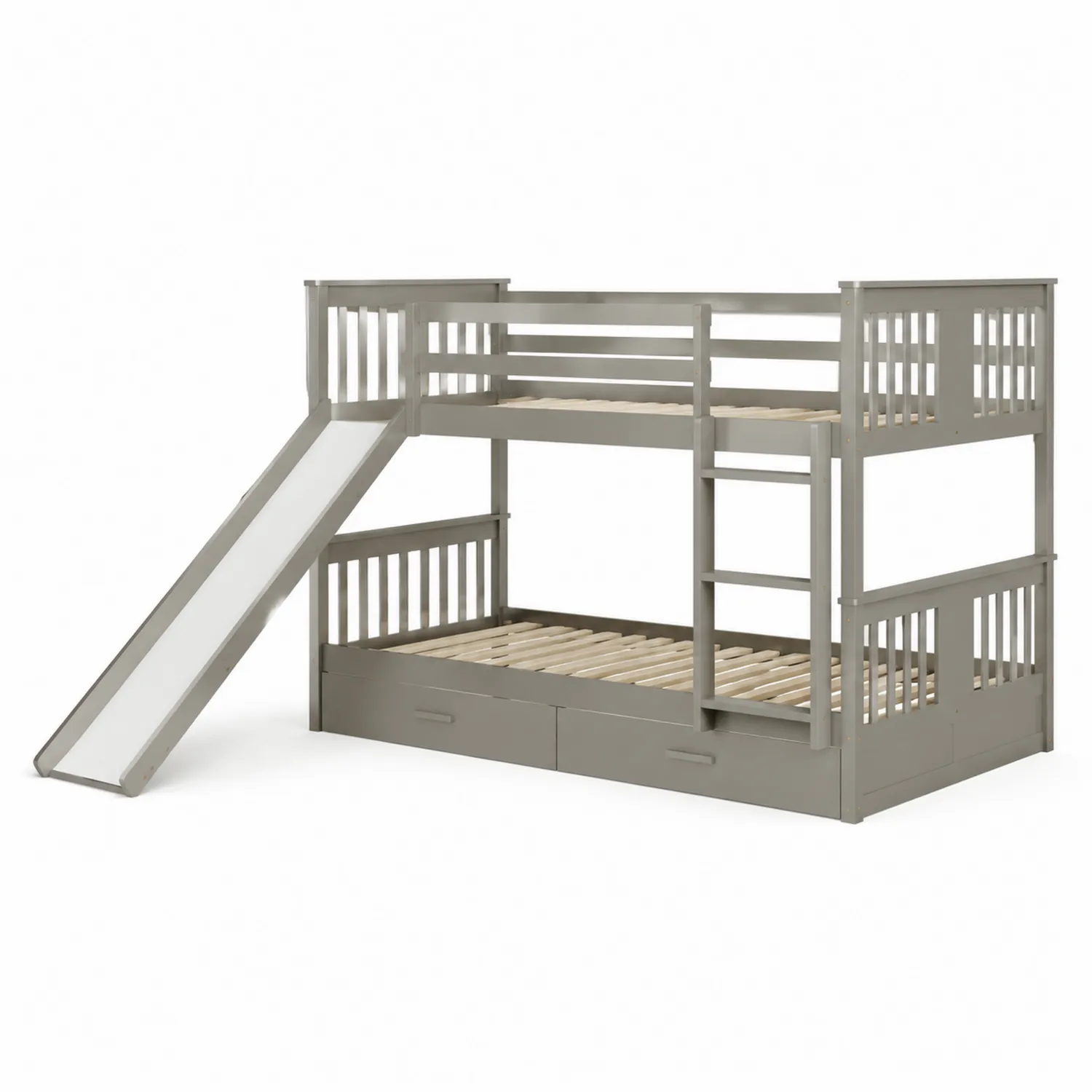 Letto a Castello in Legno con Scivolo e Cassetti