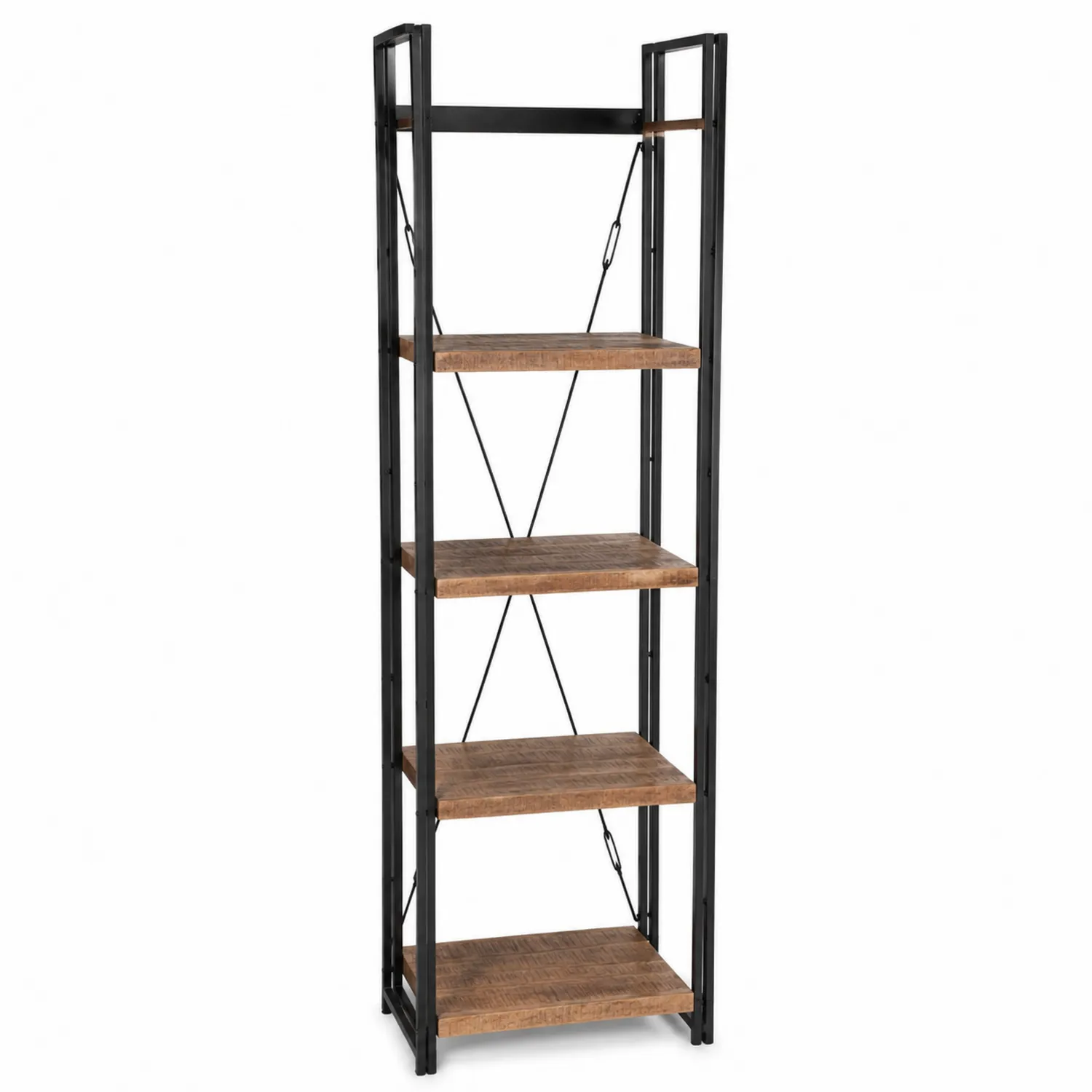 Scaffale a 5 Ripiani in Legno di Mango e Metallo Nero