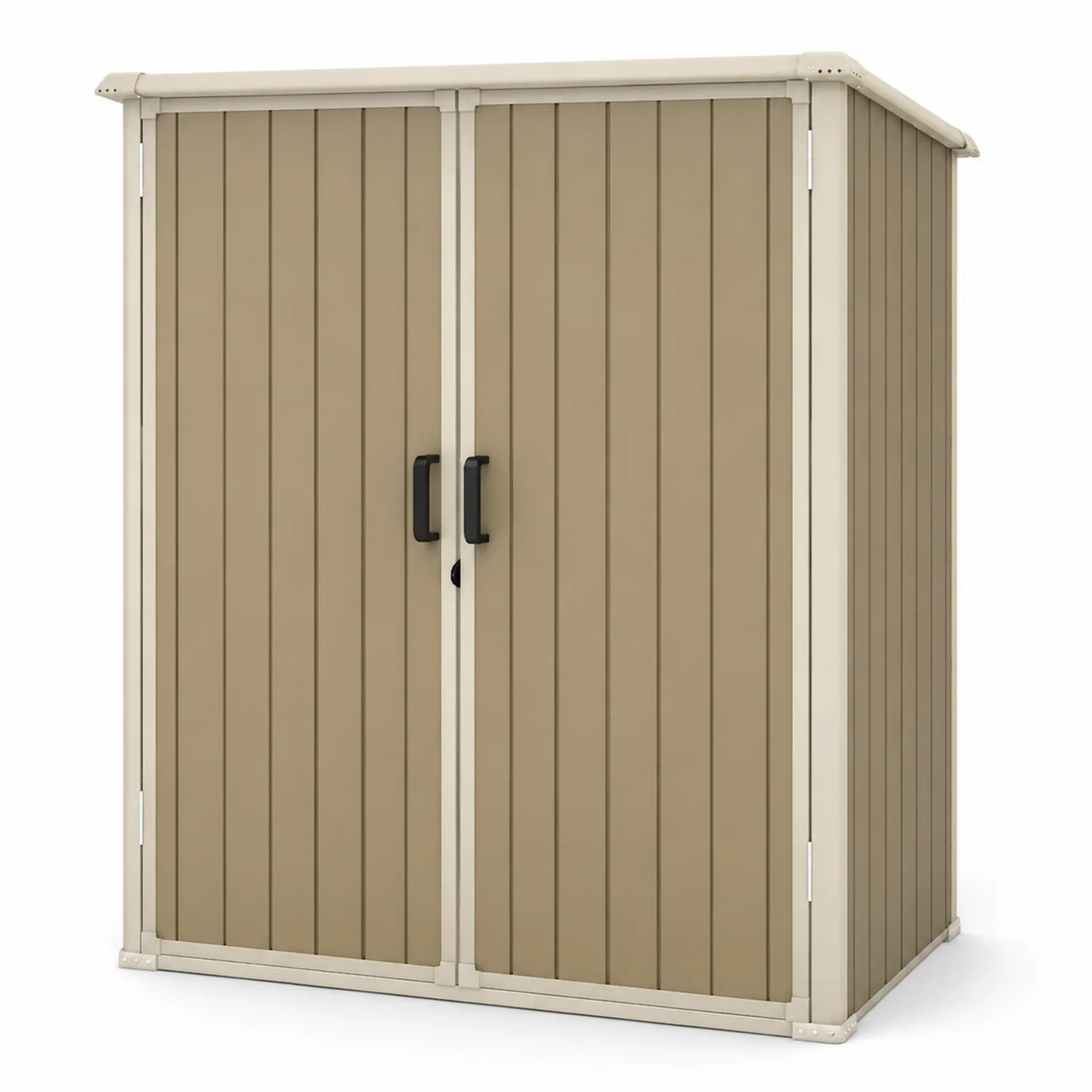 Armadio da Giardino in Resina Beige con Ante Doppie