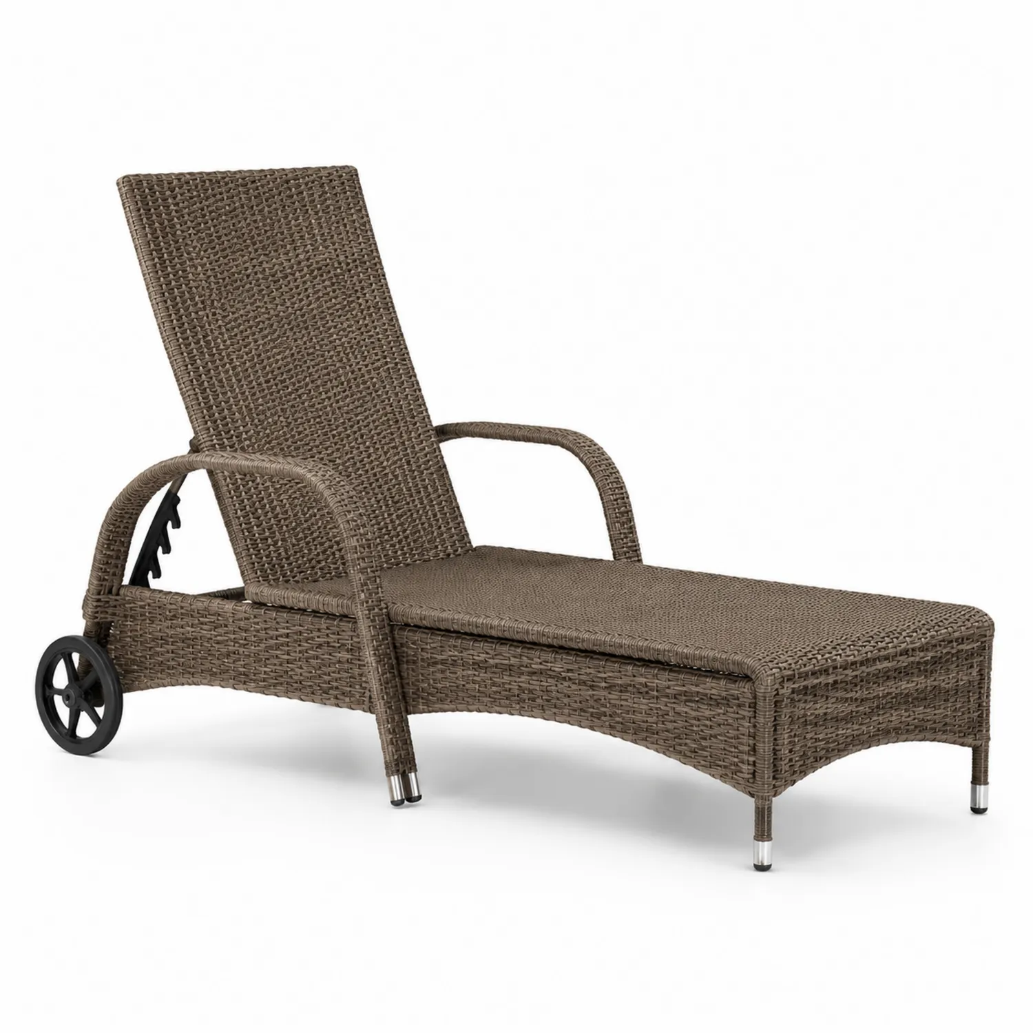 Lettino prendisole in rattan regolabile marrone con ruote