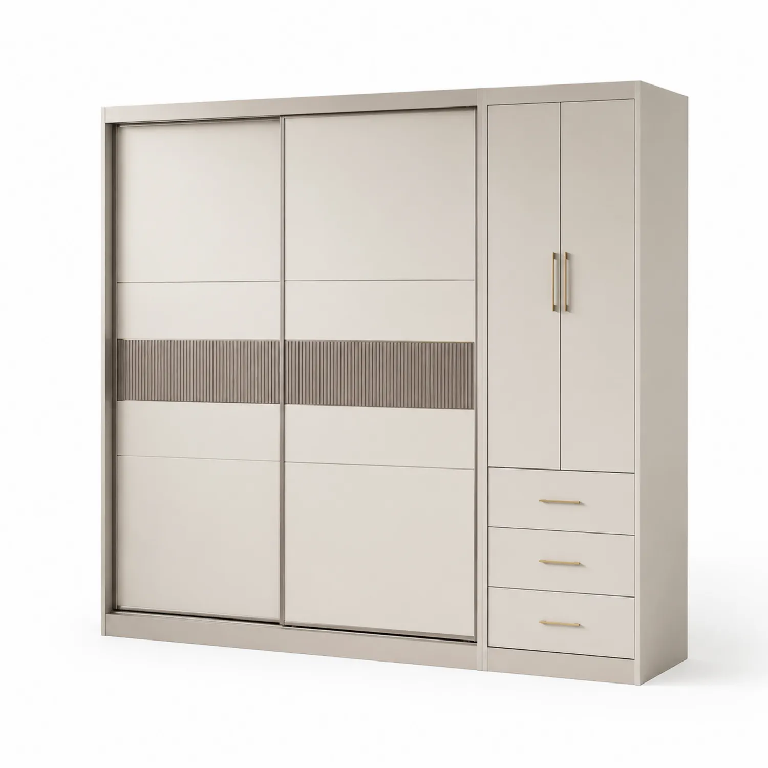 Armadio scorrevole con cassetti e ante in MDF laminato