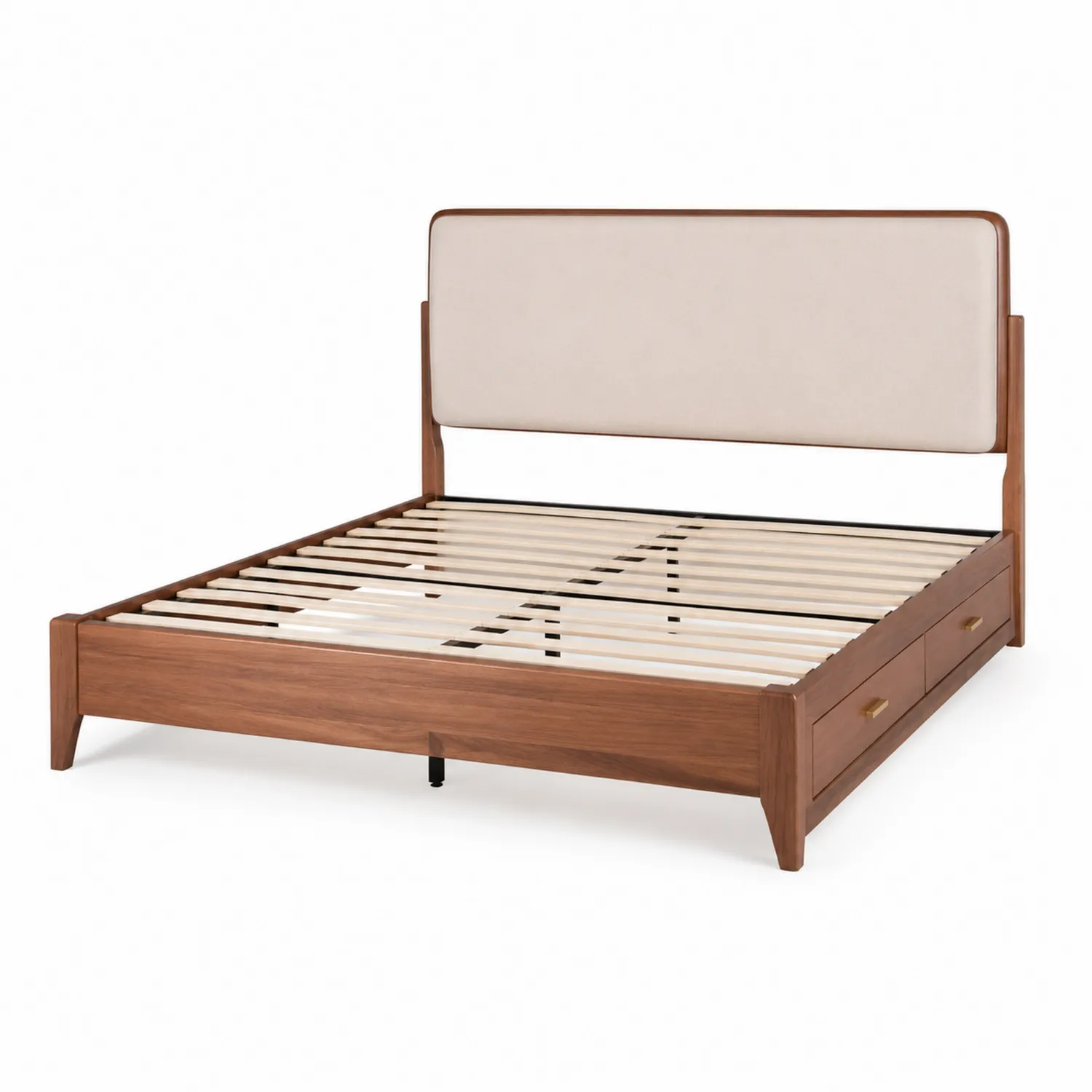 Letto contenitore in legno e tessuto poliestere beige 200x160 cm
