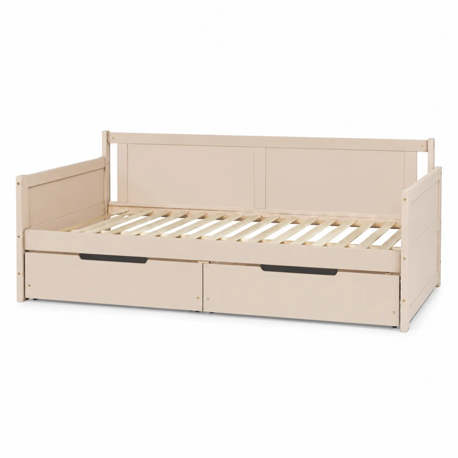Divano Letto in Legno di Pino con Cassetti Beige