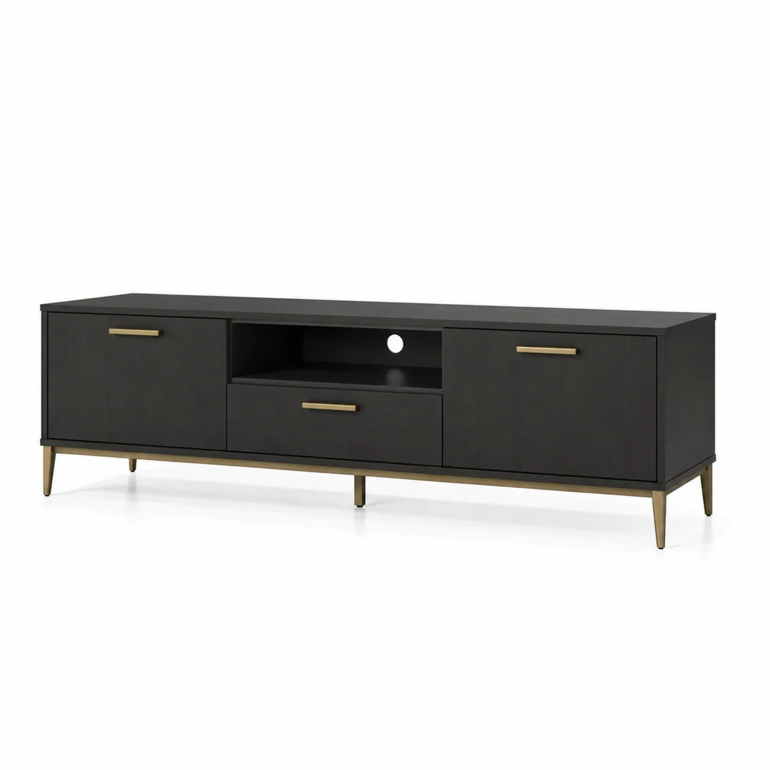 Mobile TV in legno con gambe in metallo Nero/Oro
