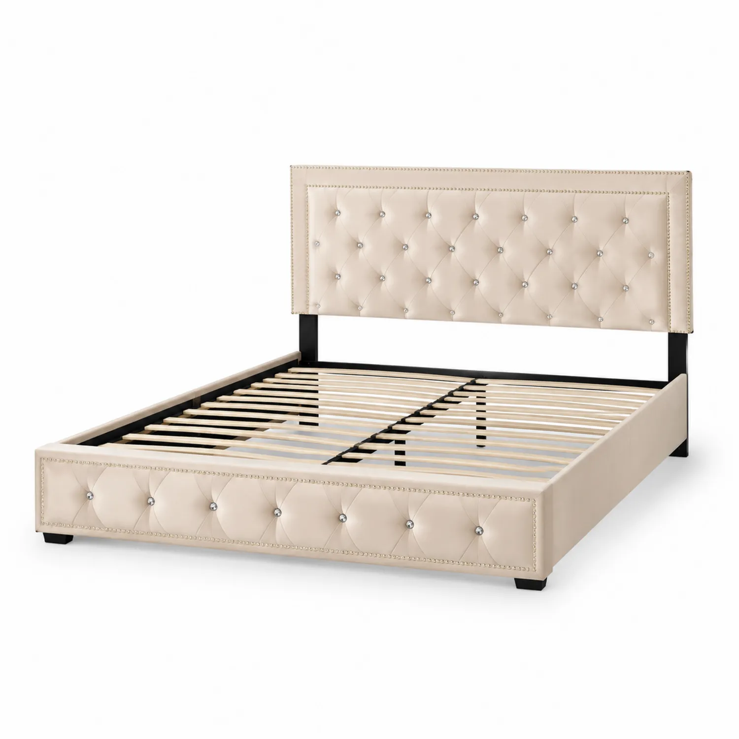 Letto matrimoniale con rivestimento in ecopelle e testiera trapuntata 160x200 cm