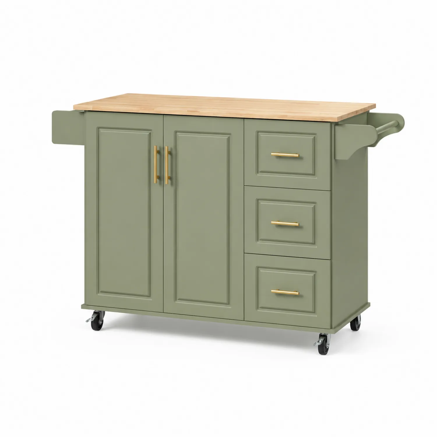 Carrello da cucina in legno e MDF verde oliva