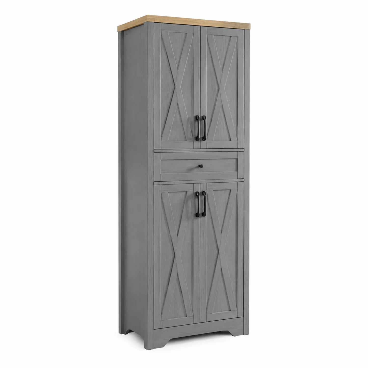 Armadio alto in legno e metallo grigio con ripiano naturale