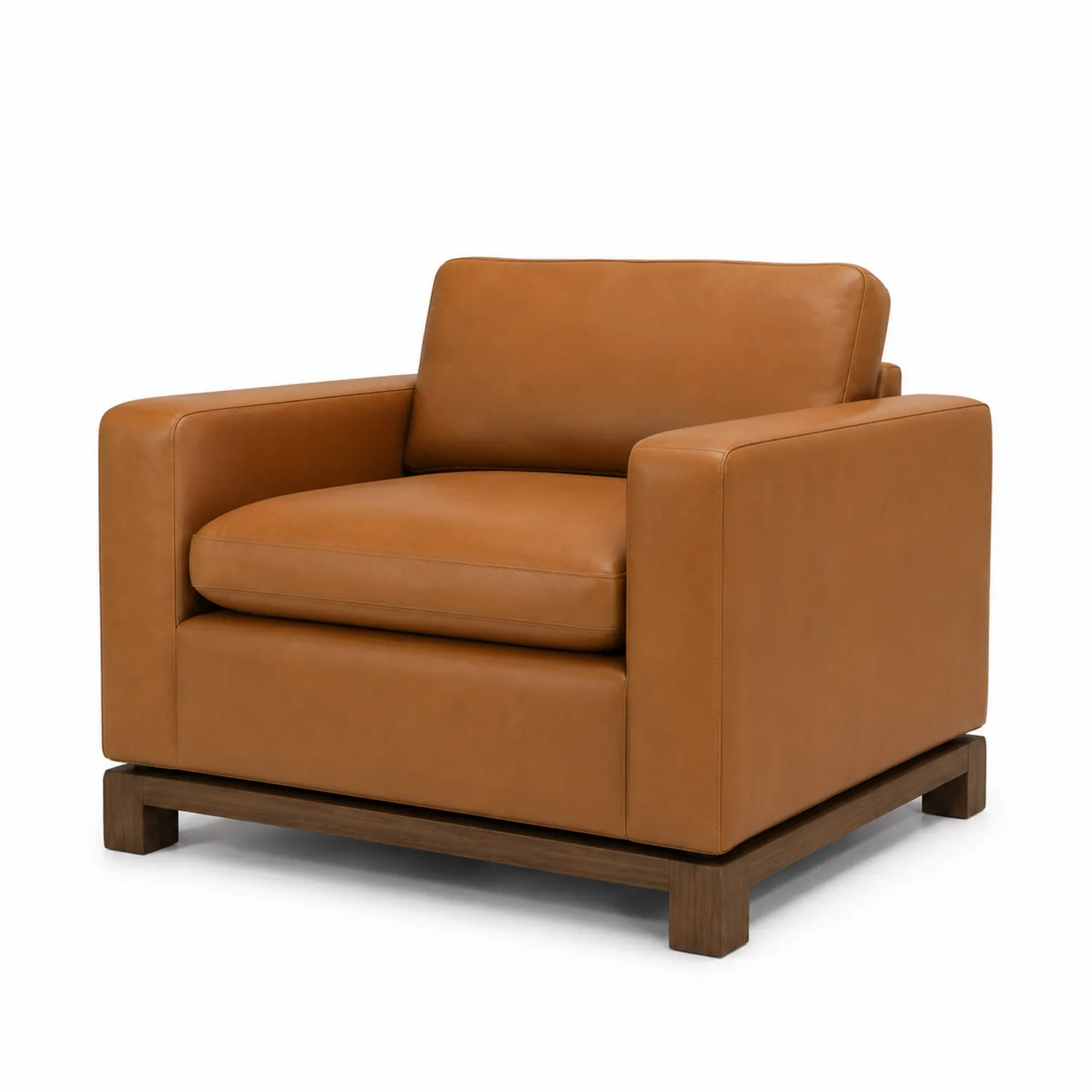 Poltrona in Pelle Marrone con Struttura in Legno