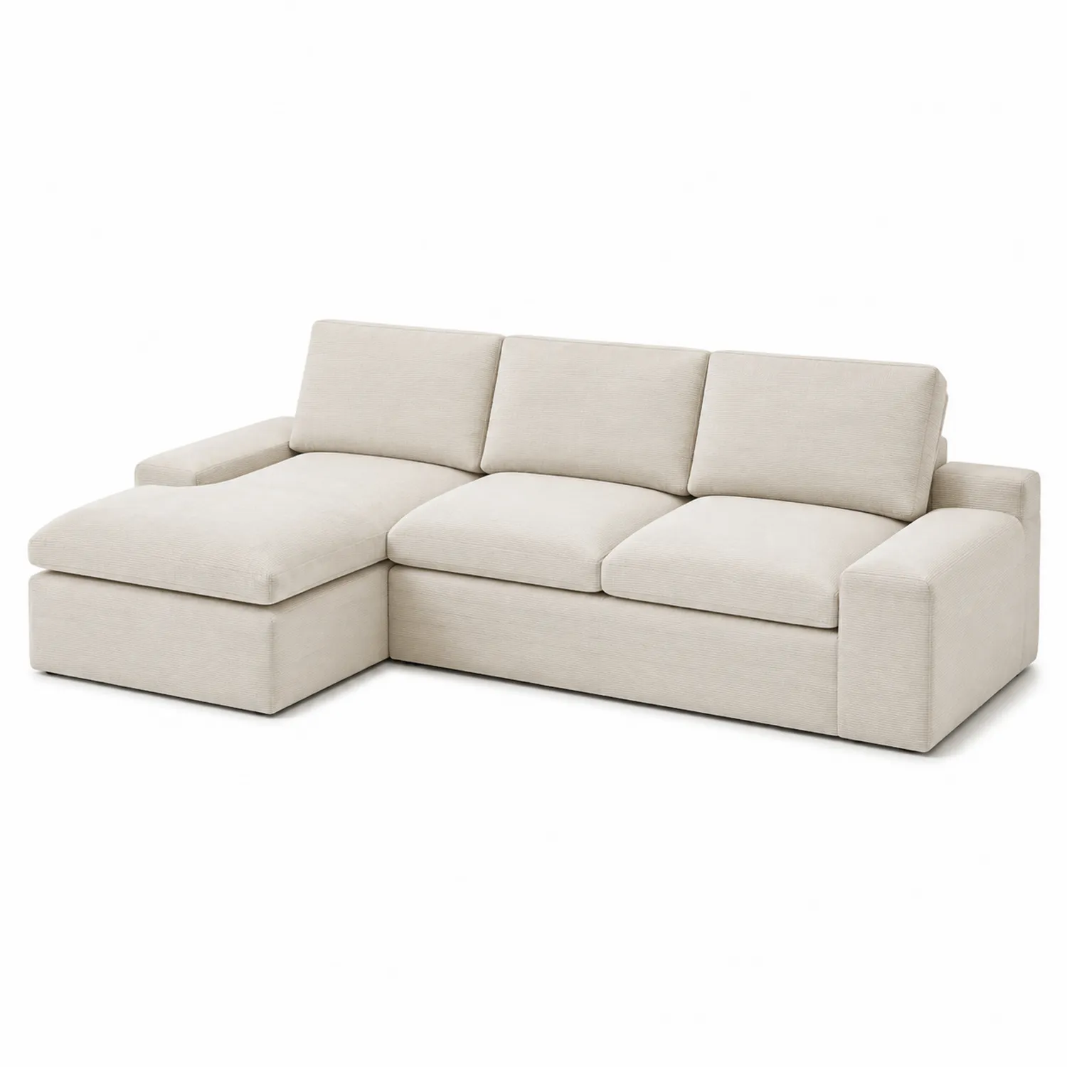 Divano modulare in tessuto beige con chaise longue