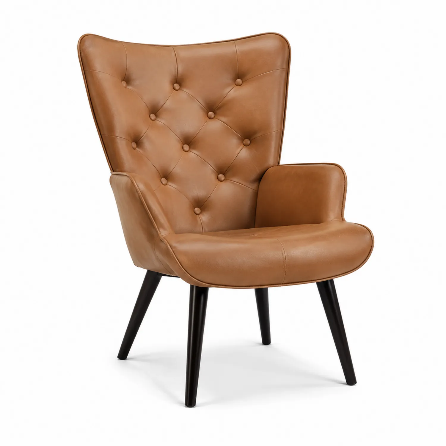 Poltrona in Pelle con Gambe in Legno Massello Marrone