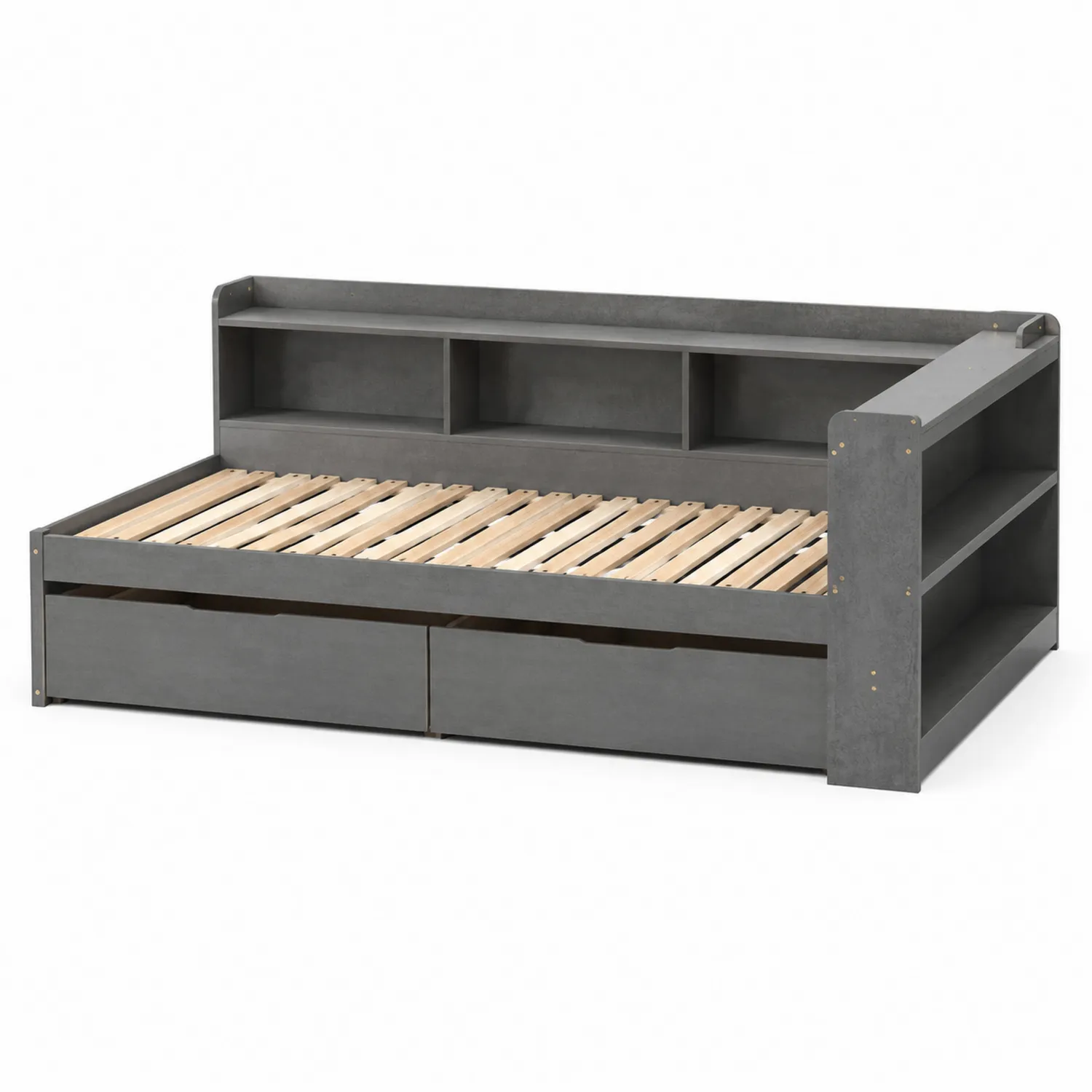 Divano Letto in MDF Grigio con Scaffali e Cassetti 200x90 cm