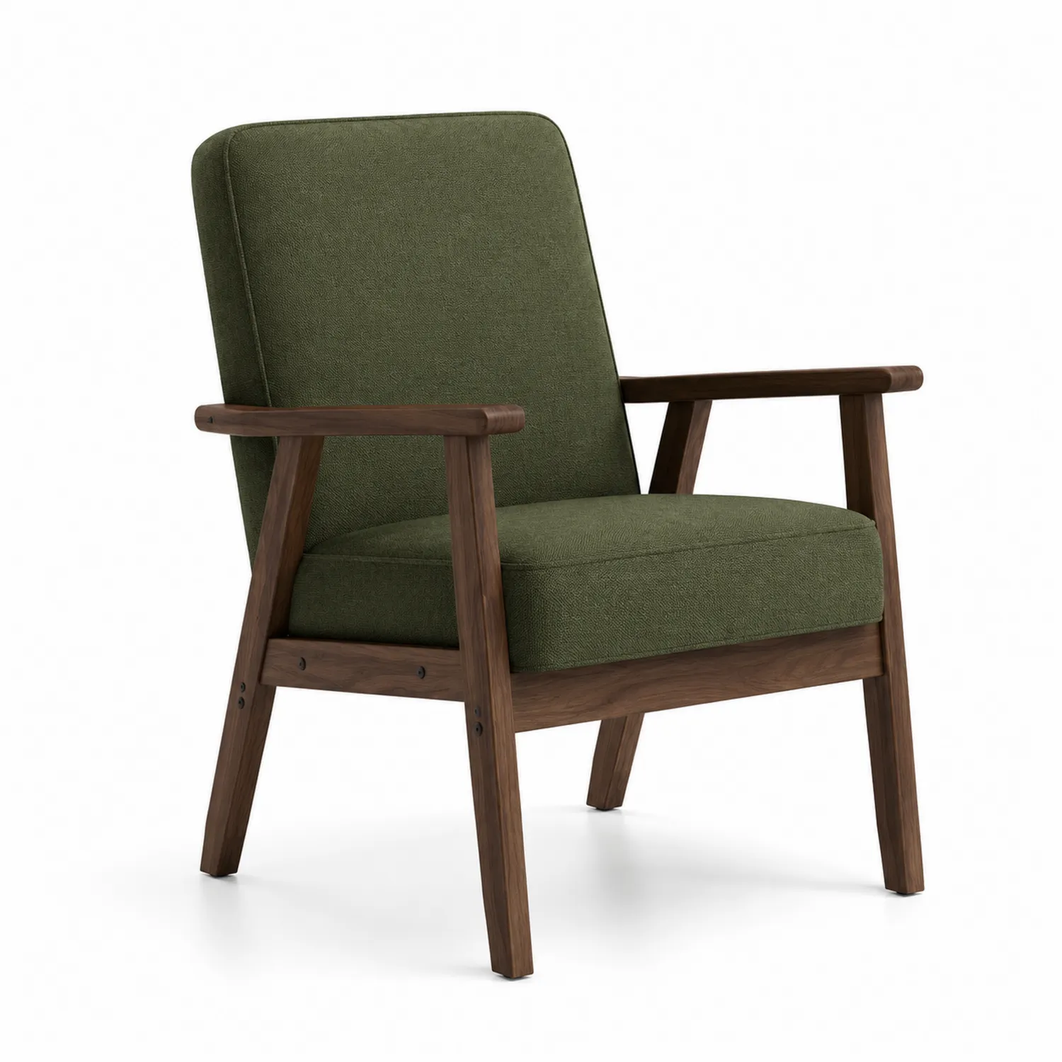 Poltrona in legno e tessuto verde con rivestimento in poliestere